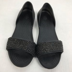 Black open toe Crocs